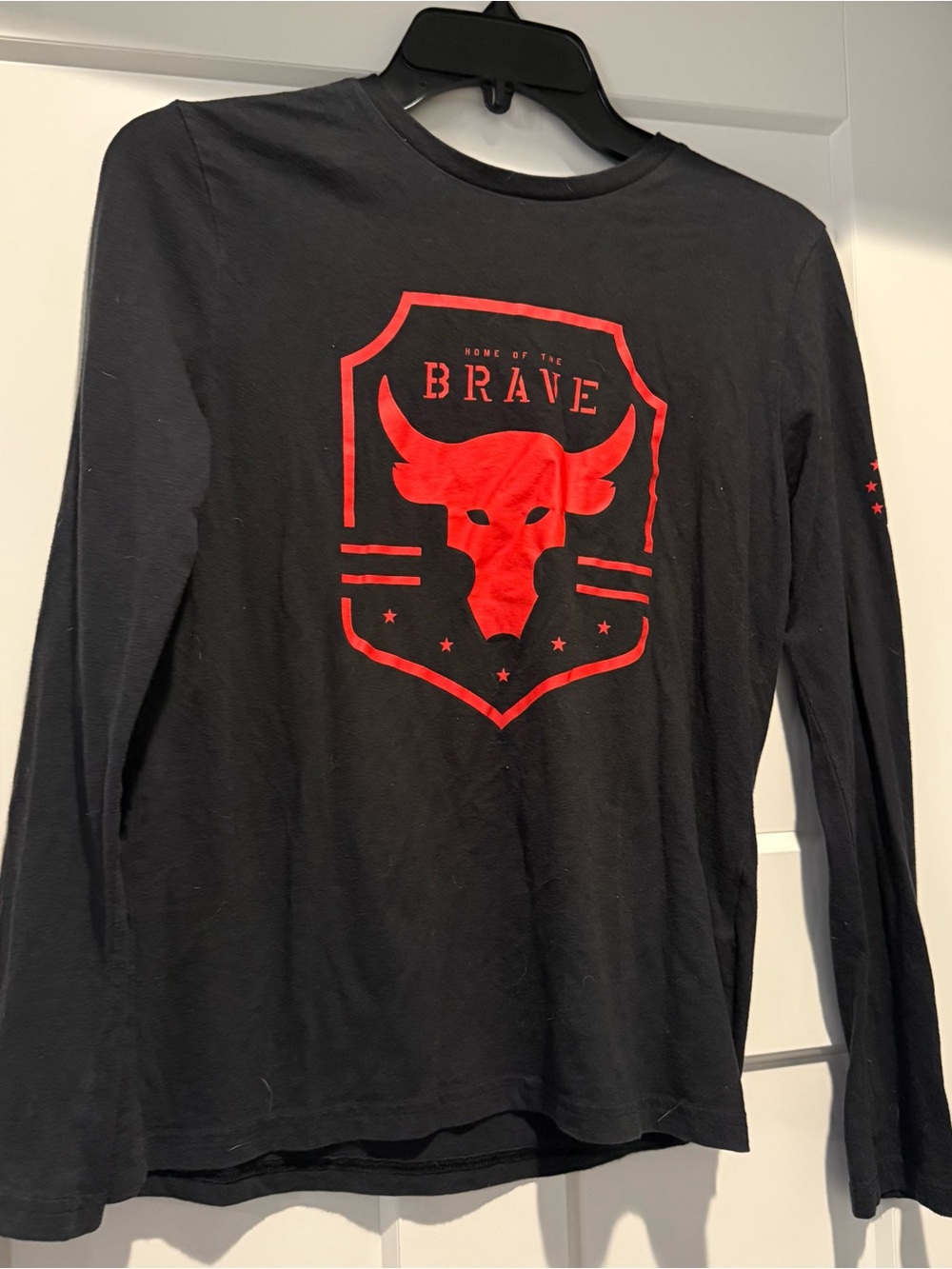 Under Armour Black Long Sleeve Tee with Red Brave Shield Graphic